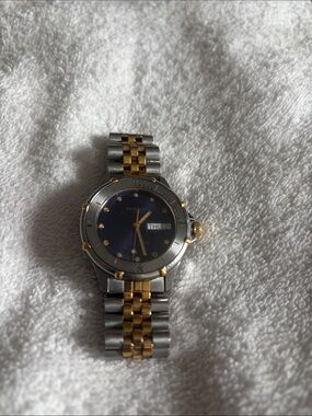 Two-Tone Stainless Steel Krieger Wristwatch with Blue/Gold Dial